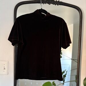 Vintage Chelsea Campbell by Charter Club Brown Velvet Short Sleeve Mock Neck Top